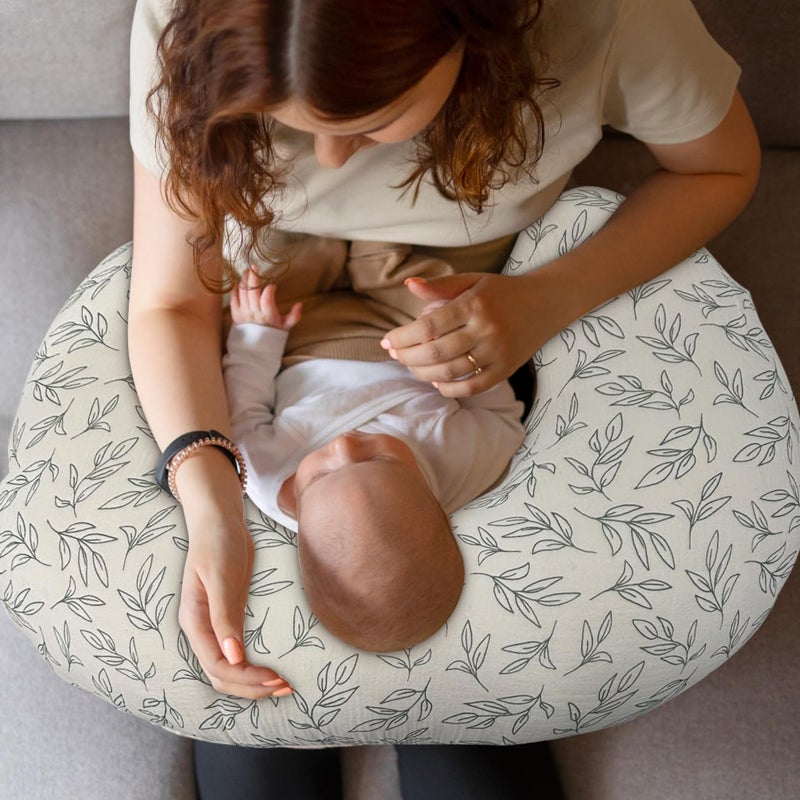 lethooly Nursing Pillow Cover - 2-Pack Muslin Cotton Removable Covers for Breastfeeding Pillows, Ultra-Soft Baby Feeding Pillowcase for Boy & Girl, Fits 22.5"x18" Pillows (Green Leaf & Sage Green) - Image 5